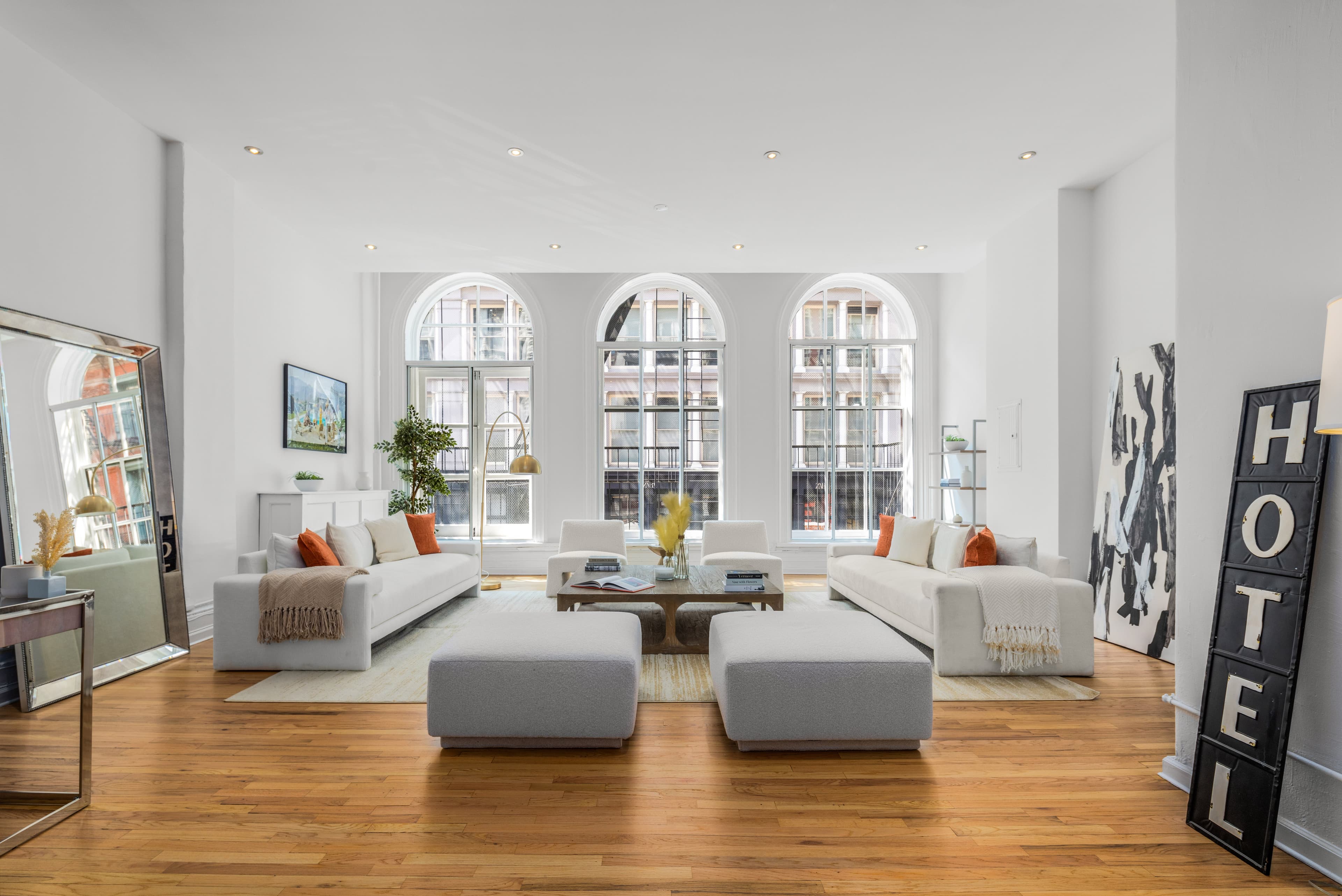Bright SoHo loft with soaring arched windows and open living space
